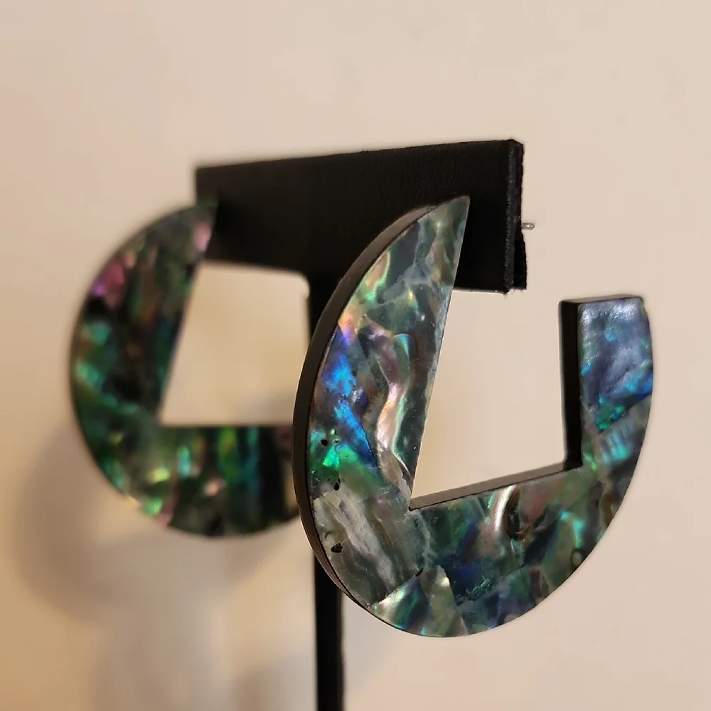 Abalone Shell Hoop Earrings - Iridescent Green